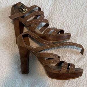 UGG Brown Suede Strappy Heeled Sandals